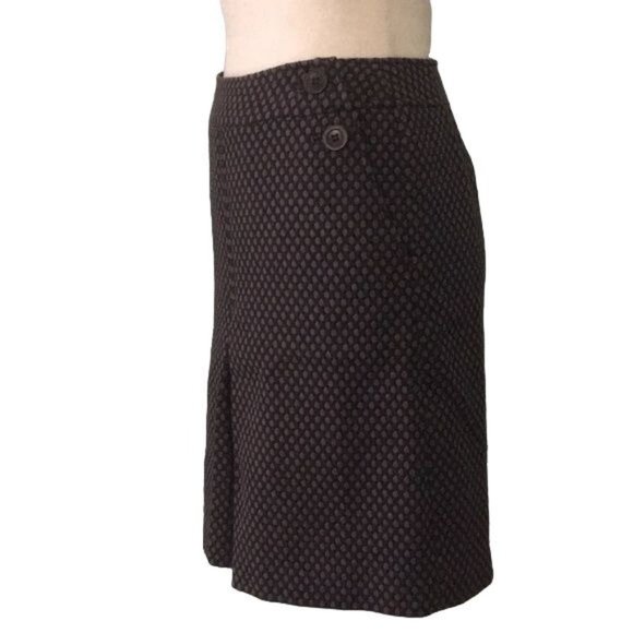 Ann Taylor Virgin Wool Mini Skirt 0P Grey Polka Dots Buttons Pockets Pleat - Picture 2 of 7